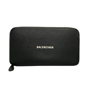 Balenciaga Long Wallet Continental Zip Around 594290 Black X White Round Zipper